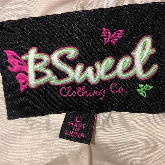 B Sweet leather like cream motorcycle style jacket size large feels fabulous - Picture 8 of 10